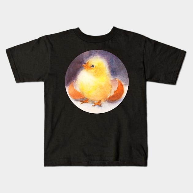 Baby Chicken Watercolor Painting Kids T-Shirt by SimArt